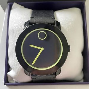 Movado bold black green leather glows in the dark